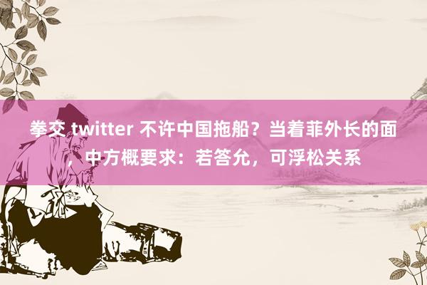 拳交 twitter 不许中国拖船？当着菲外长的面，中方概要求：若答允，可浮松关系