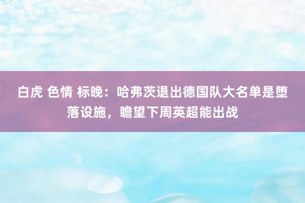 白虎 色情 标晚：哈弗茨退出德国队大名单是堕落设施，瞻望下周英超能出战