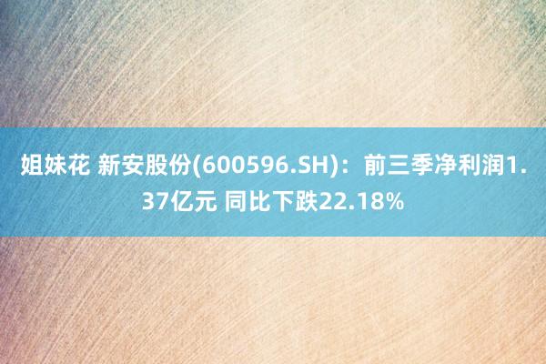 姐妹花 新安股份(600596.SH)：前三季净利润1.37亿元 同比下跌22.18%