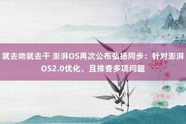 就去吻就去干 澎湃OS再次公布弘扬同步：针对澎湃OS2.0优化，且排查多项问题