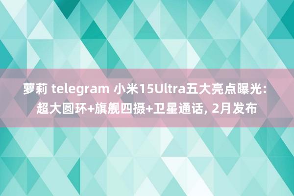 萝莉 telegram 小米15Ultra五大亮点曝光: 超大圆环+旗舰四摄+卫星通话， 2月发布